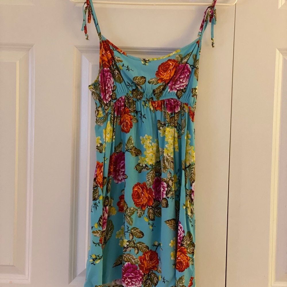 Blue Floral Spaghetti Strap Mini Sun Dress